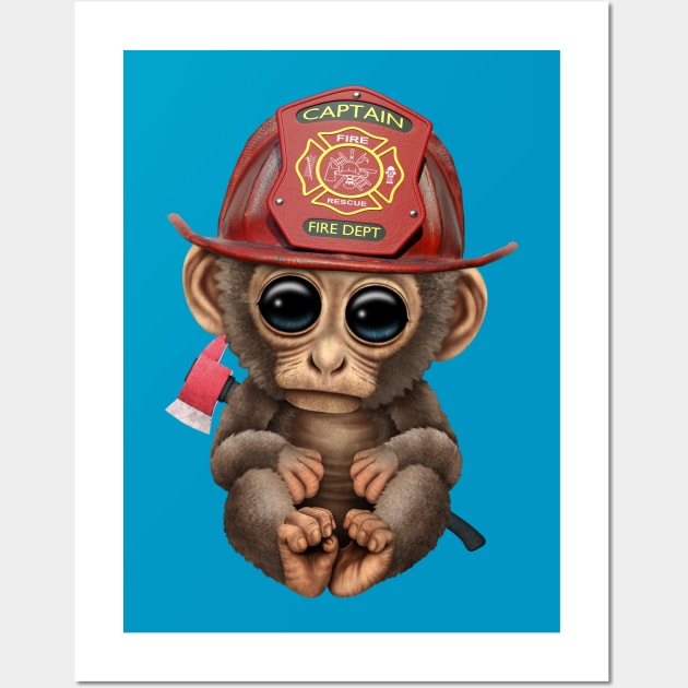 Cute Baby Monkey Firefighter Wall Art by jeffbartels